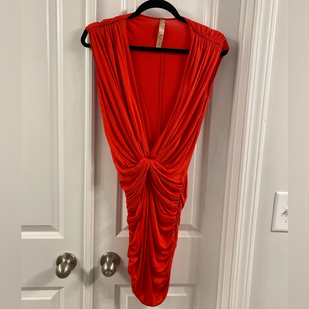 Red front knot dress